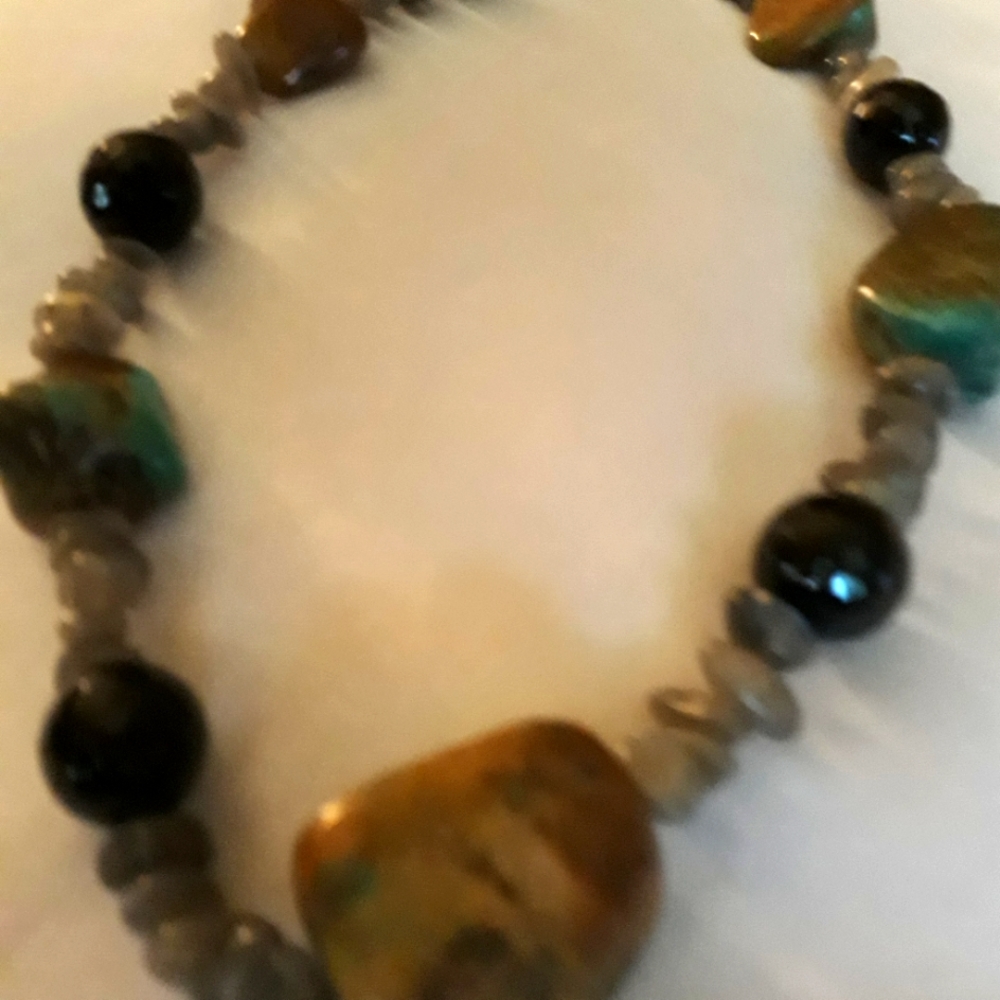 Natural Agate And Onyx Nugget Multi Necklace 18' - image 1